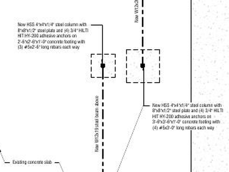 Column pad detail from A3.0: 2 ft 6 in square footing with steel column callout